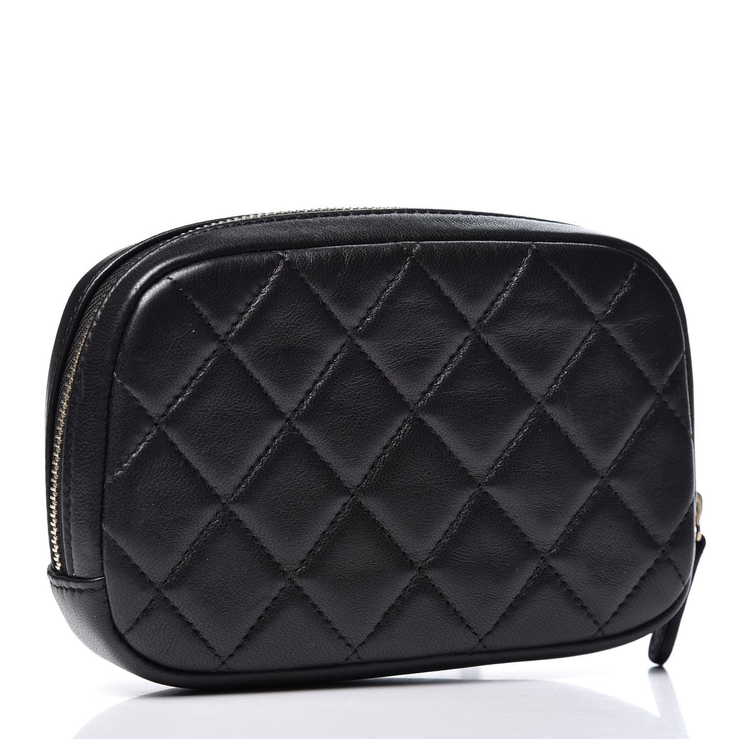 Lambskin Quilted Small Curvy Pouch Cosmetic Case Black