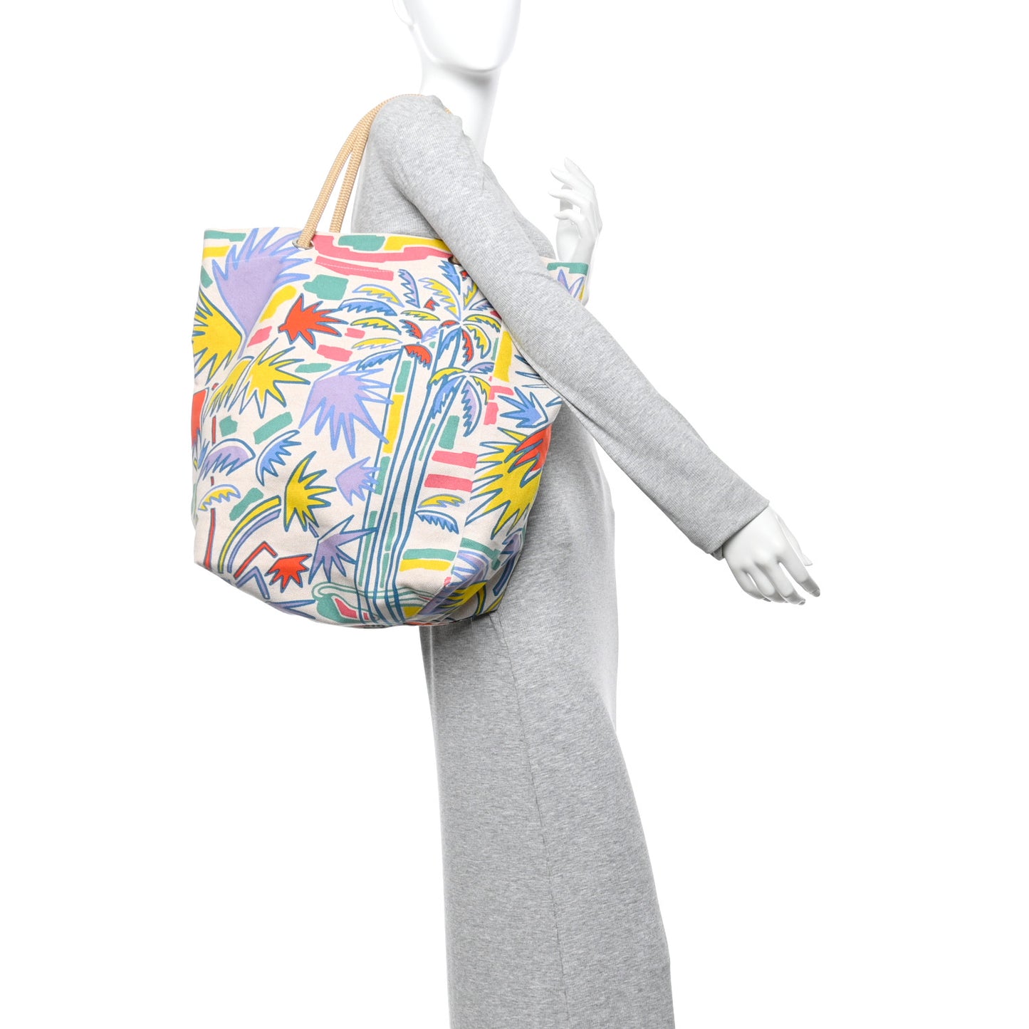 H Canvas Palm Tree Beach Bag Corail Parme Rose