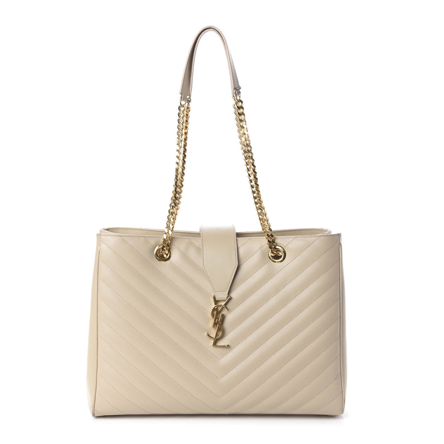 Saint Laurent Grain De Poudre Matelasse Chevron Monogram Shopping Bag Nude Powder 1 of 8