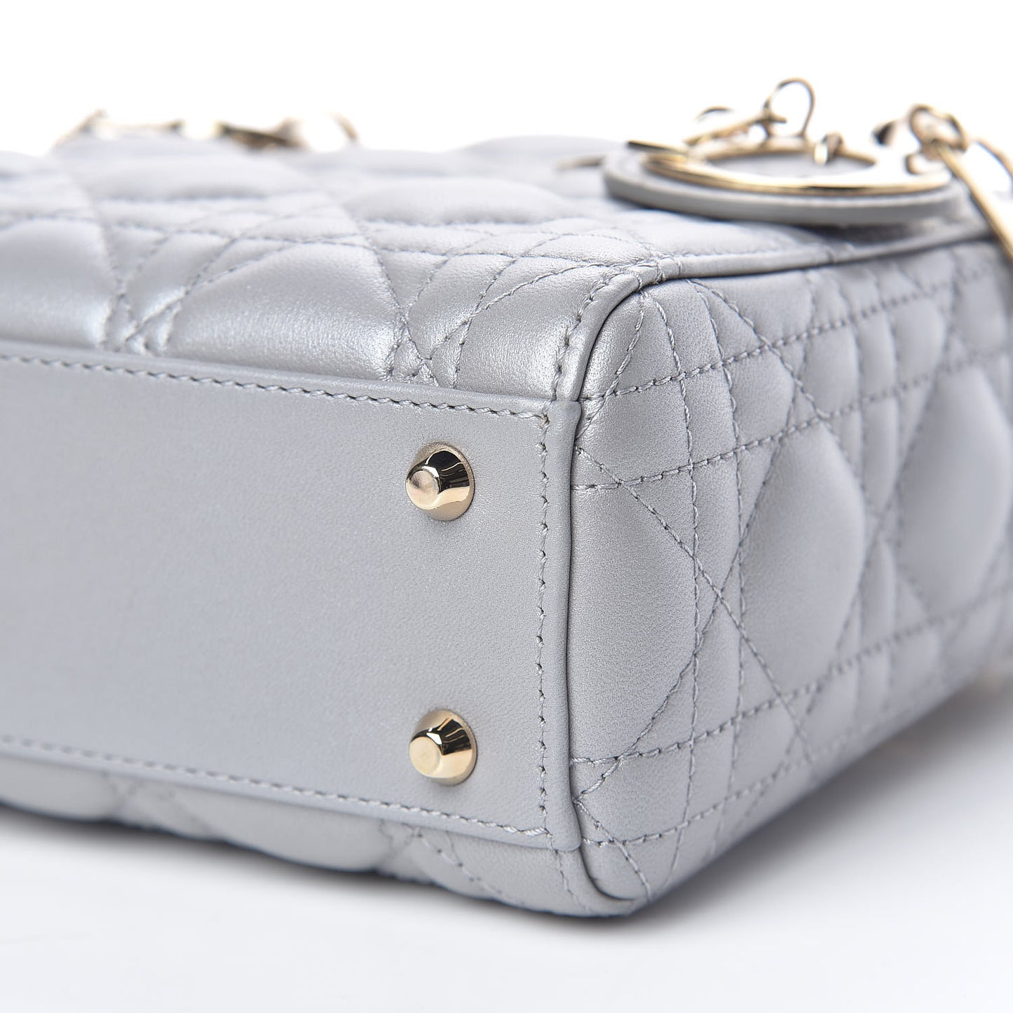 Metallic Lambskin Cannage Mini Lady Dior Grey