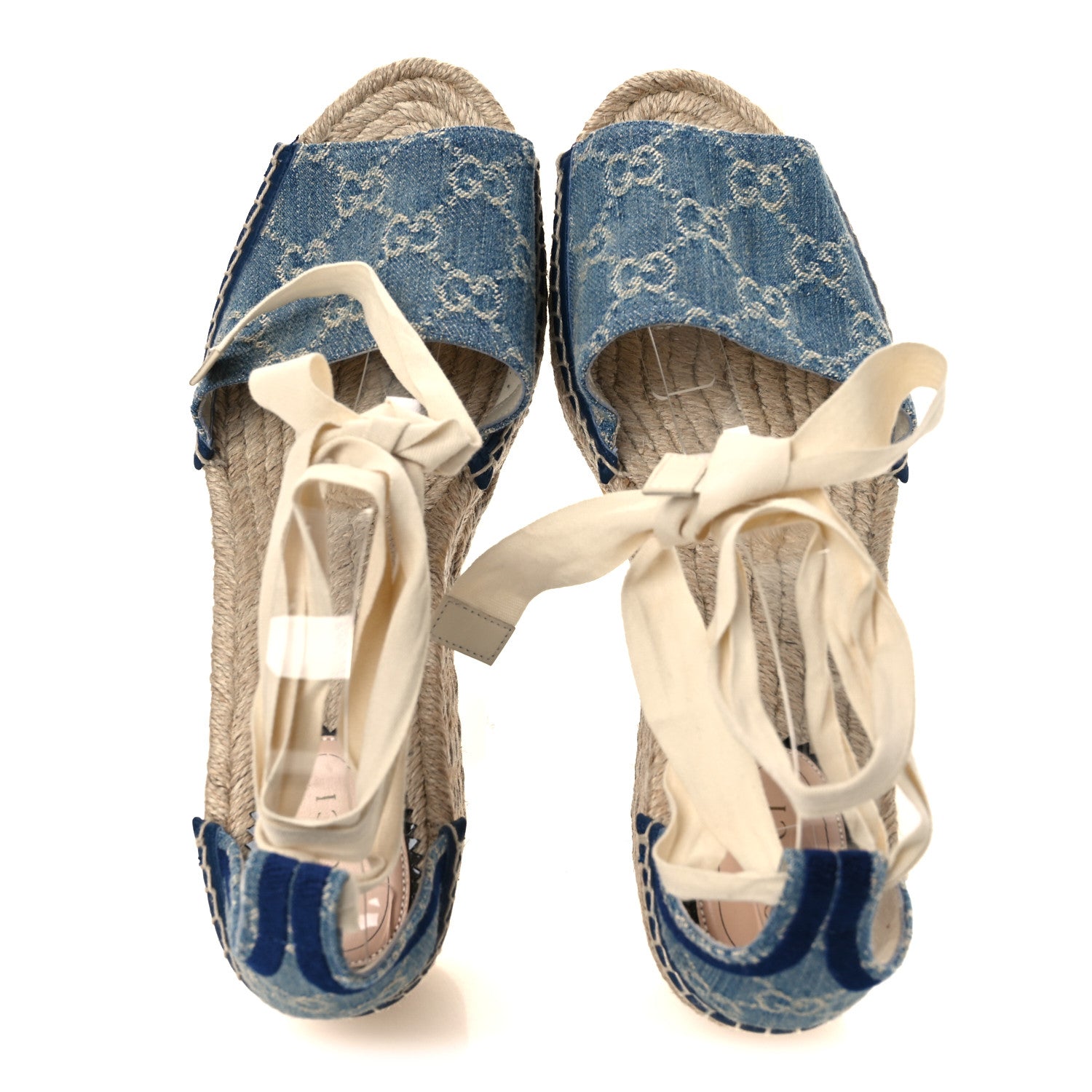 Gucci New Denim GG Monogram Pilar Ankle Wrap Espadrille Wedge Sandals 41 Light Blue 2 of 10