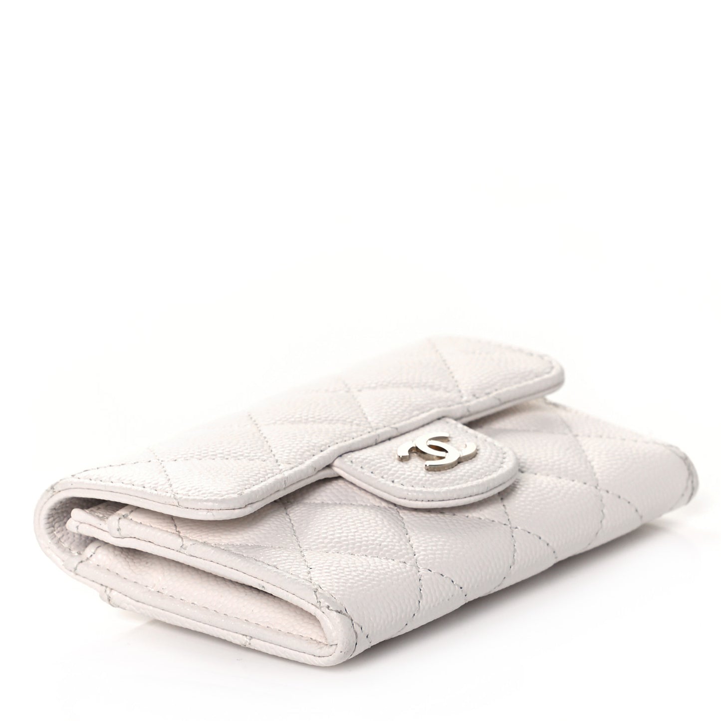 Caviar Quilted Flap Card Holder Wallet White
