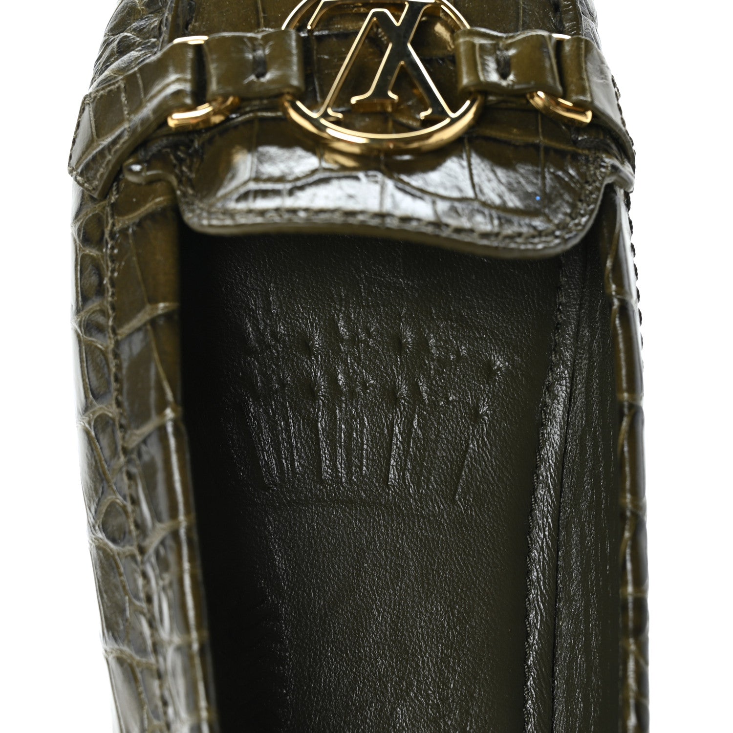 Louis Vuitton Calfskin Crocodile Embossed Dauphine Loafers 40 Green 8 of 9