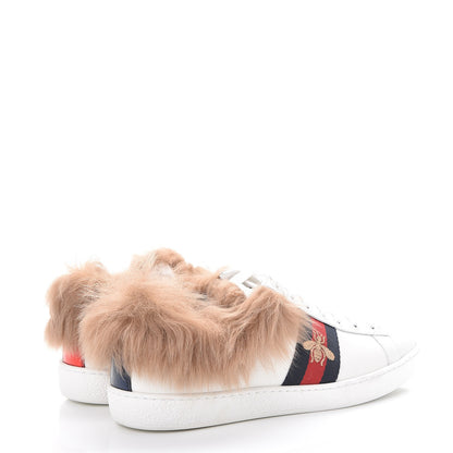 Gucci Calfskin Wool Web Bee Embroidered Womens Ace Sneakers 37 White 4 of 10