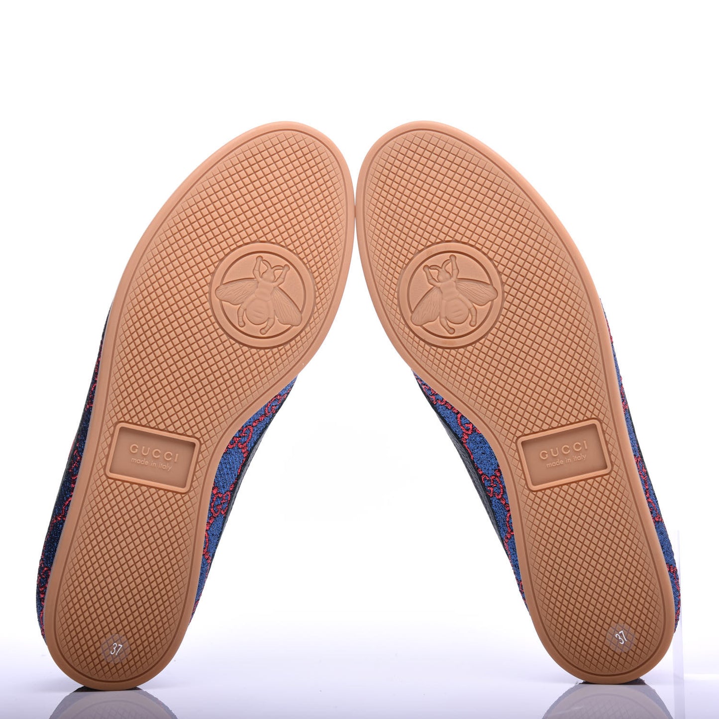 Lurex Calfskin Web GG Monogram Womens Falacer Sneakers 37 Iridescent Blue Iridescent Red Silver