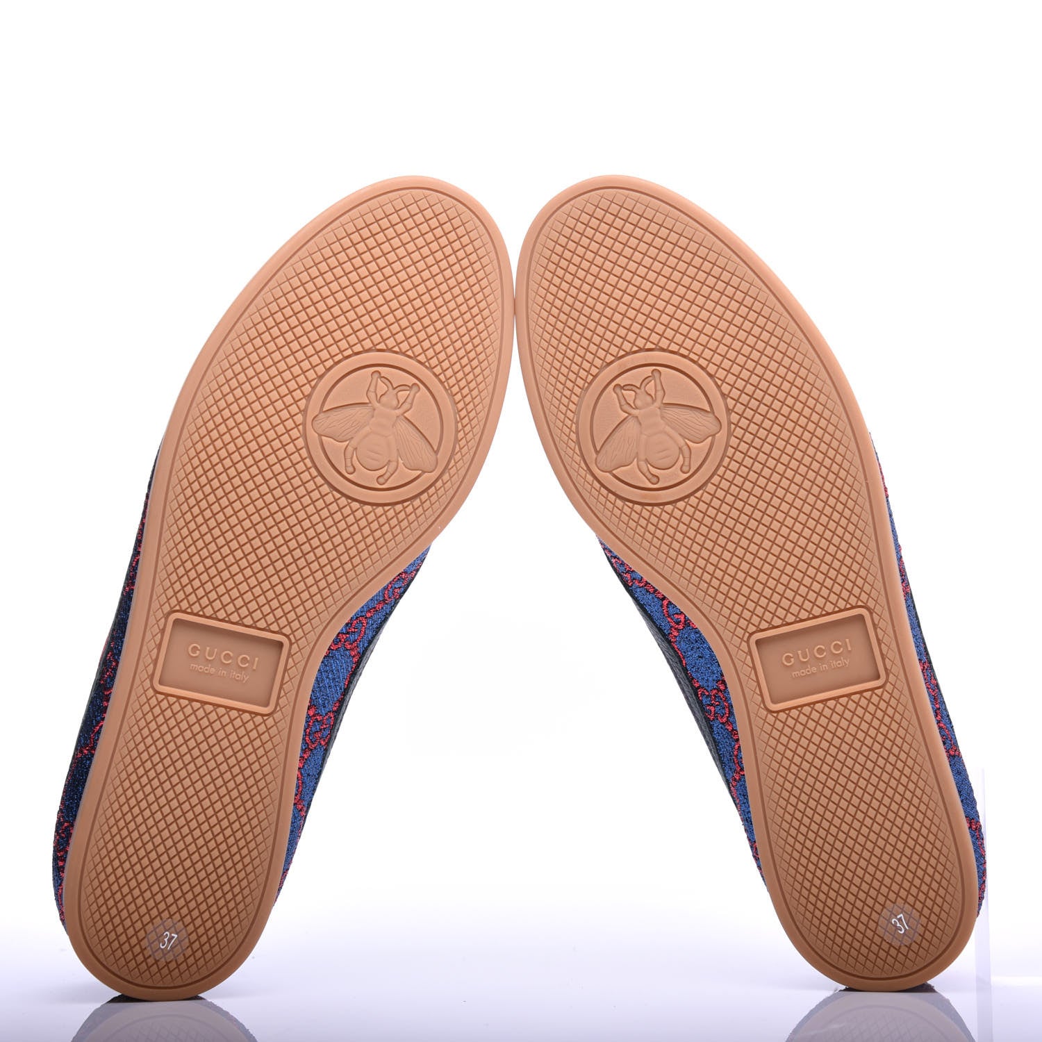 Gucci Lurex Calfskin Web GG Monogram Womens Falacer Sneakers 37 Iridescent Blue Iridescent Red Silver 7 of 11