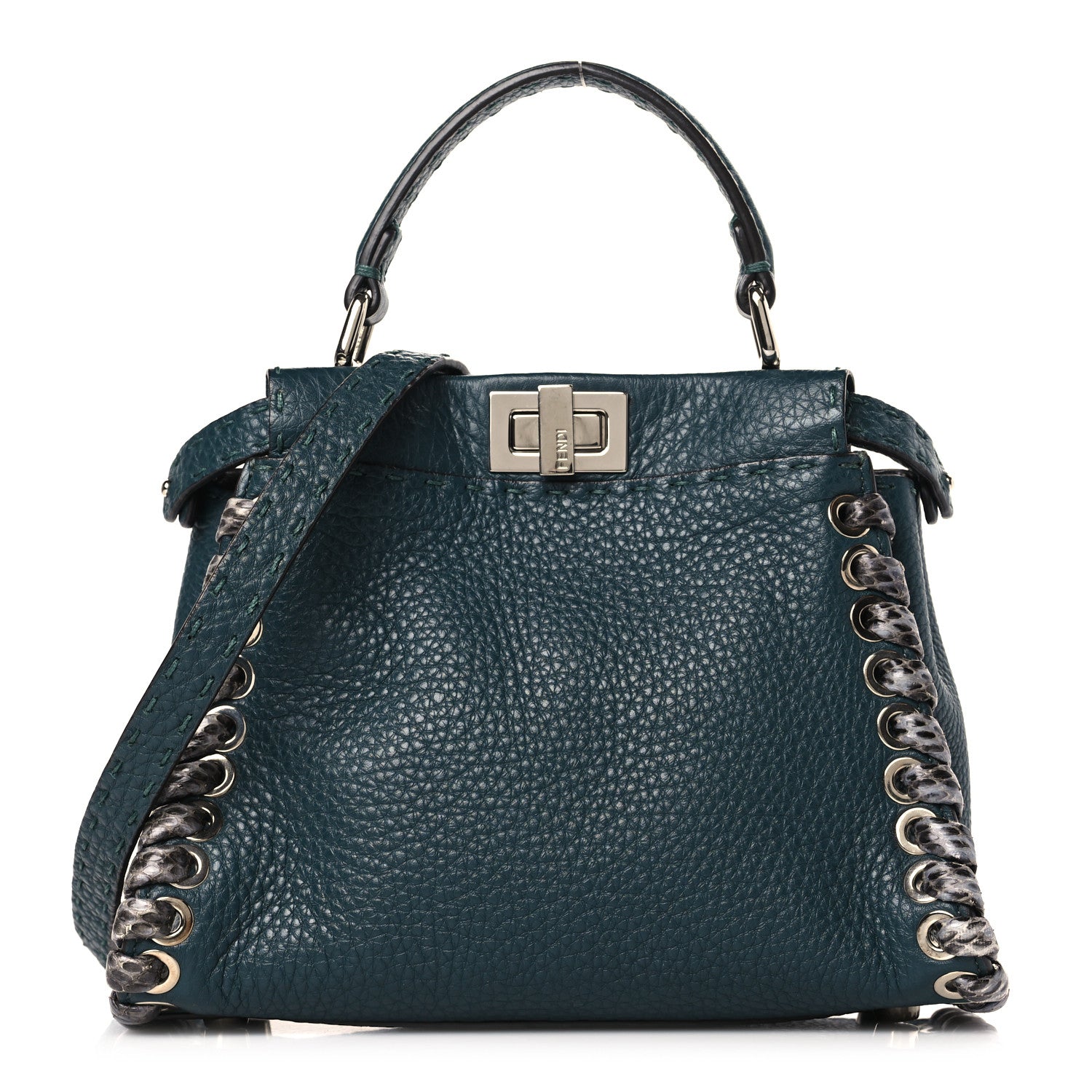 Fendi Cuoio Romano Elaphe Selleria Lace Up Bi-Color Mini Peekaboo Iconic Satchel Amazzonia 1 of 10