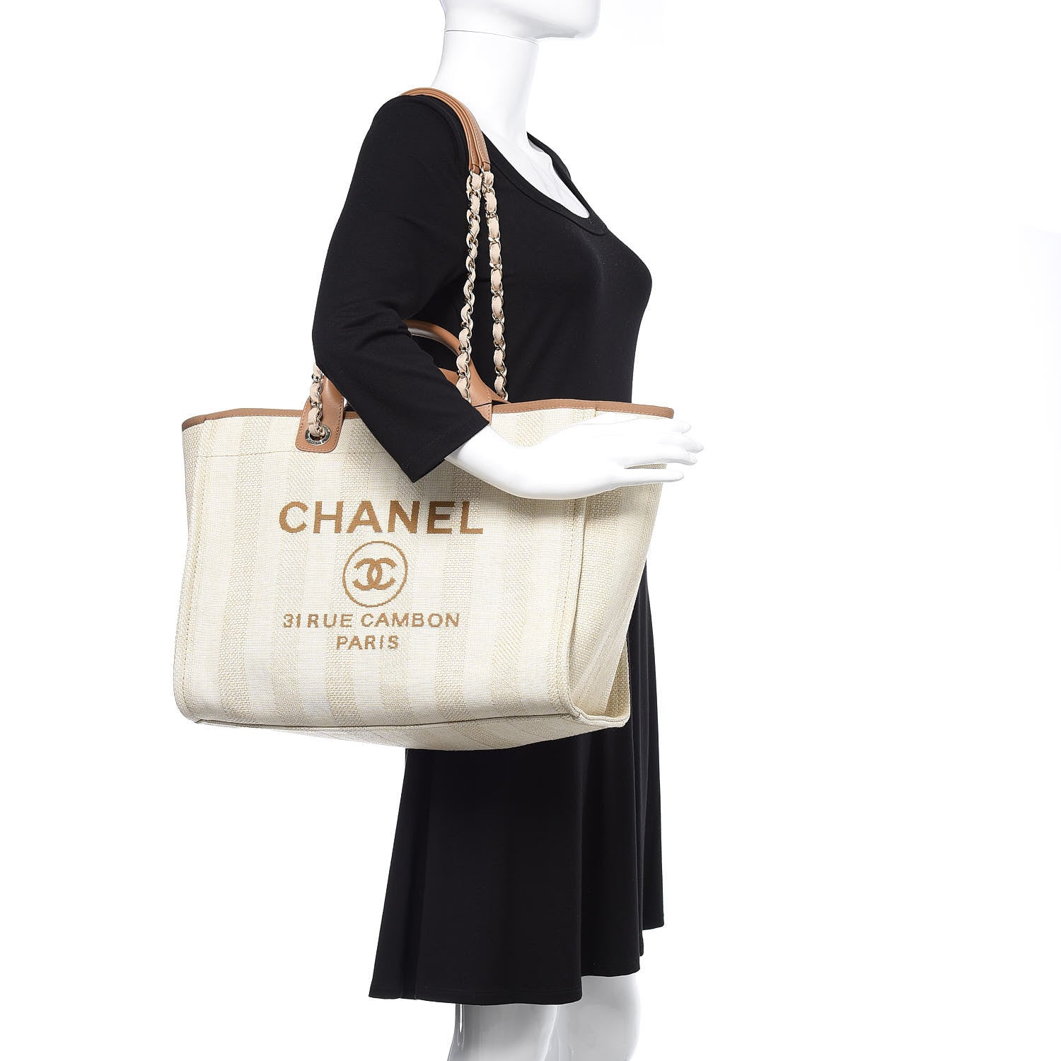 Chanel Straw Raffia Calfskin Striped Large Deauville Tote Beige 2 of 15