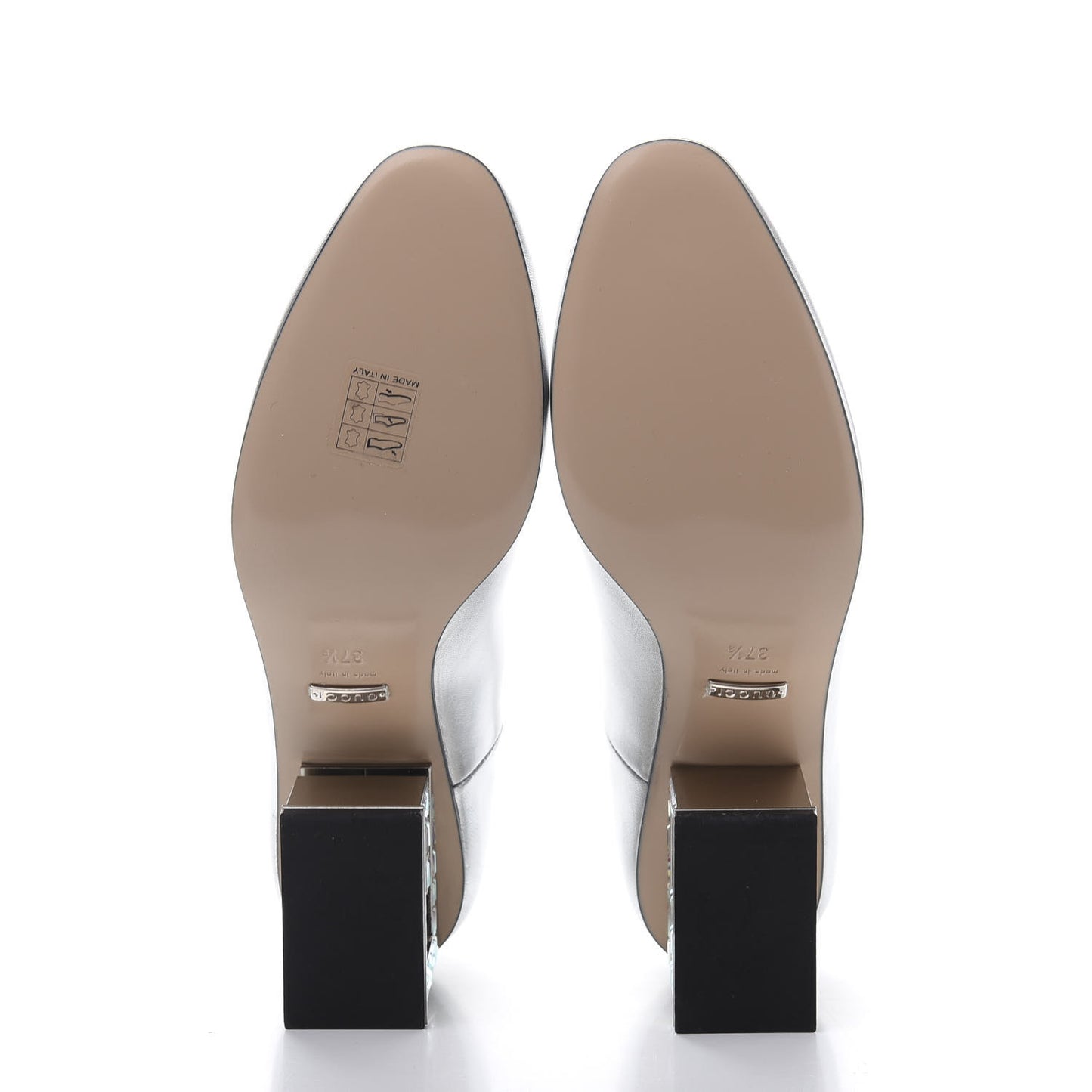 Metallic Nappa Crystal Square G Mid Heel Pumps 37.5 Silver