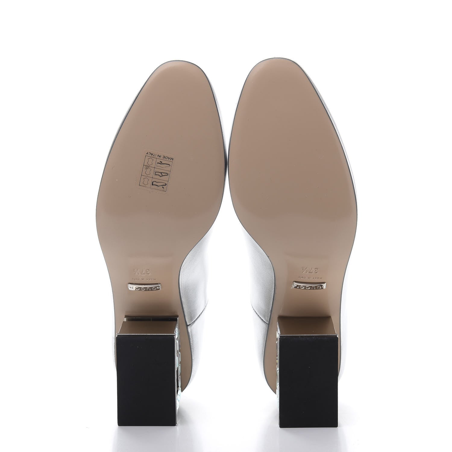 Gucci Metallic Nappa Crystal Square G Mid Heel Pumps 37.5 Silver 6 of 10