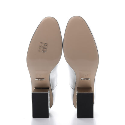 Gucci Metallic Nappa Crystal Square G Mid Heel Pumps 37.5 Silver 6 of 10
