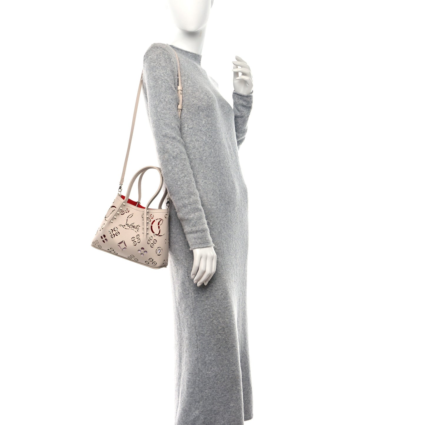 Calfskin Loubinthesky Mini Perforated Cabarock Spikes Tote Leche