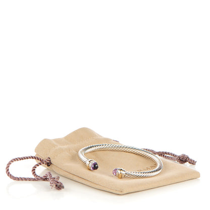 David Yurman Sterling Silver 14K Yellow Gold Amethyst 5mm Cable Classics Bracelet 7 of 7