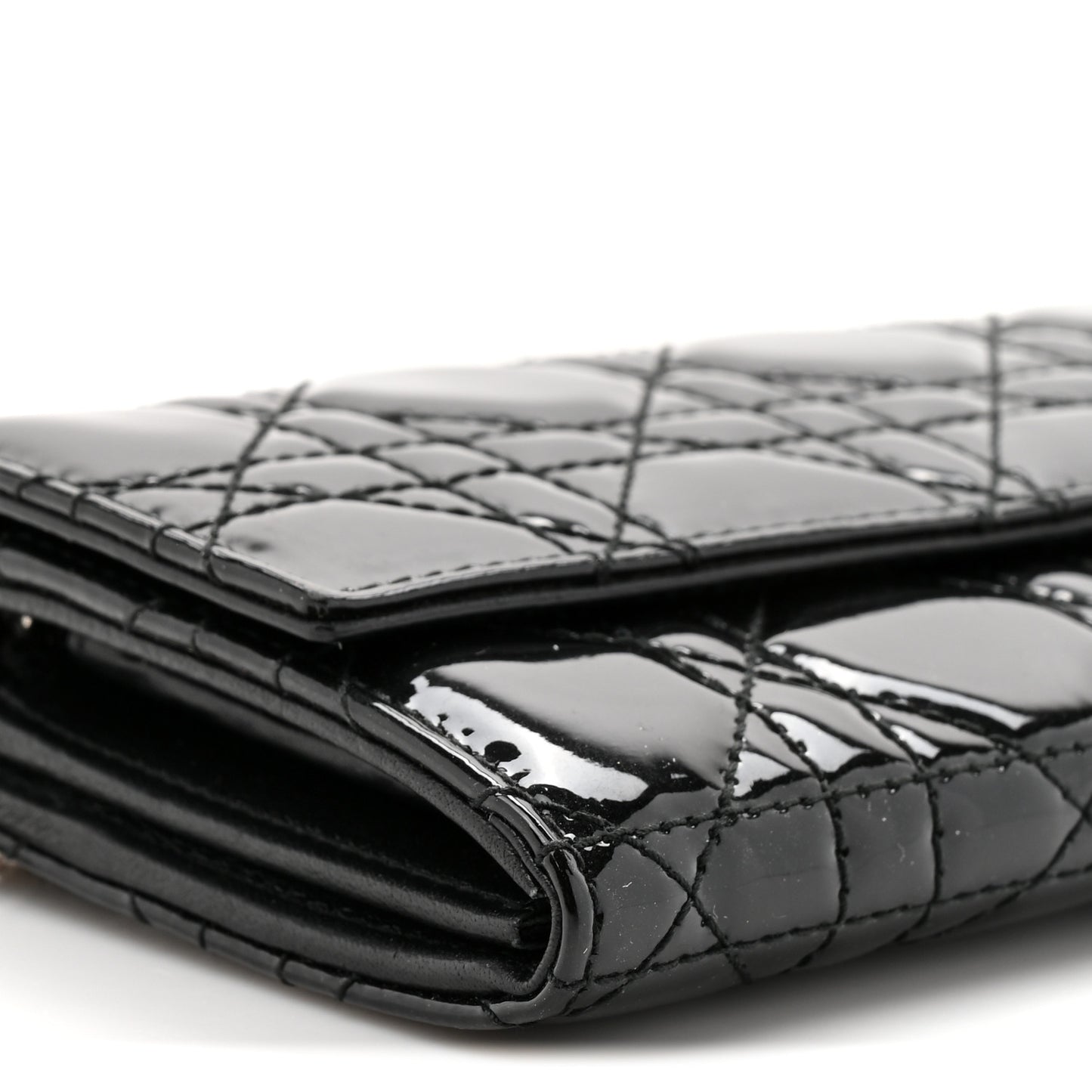Patent Lambskin Cannage Lady Dior Rendezvous Wallet On Chain Black