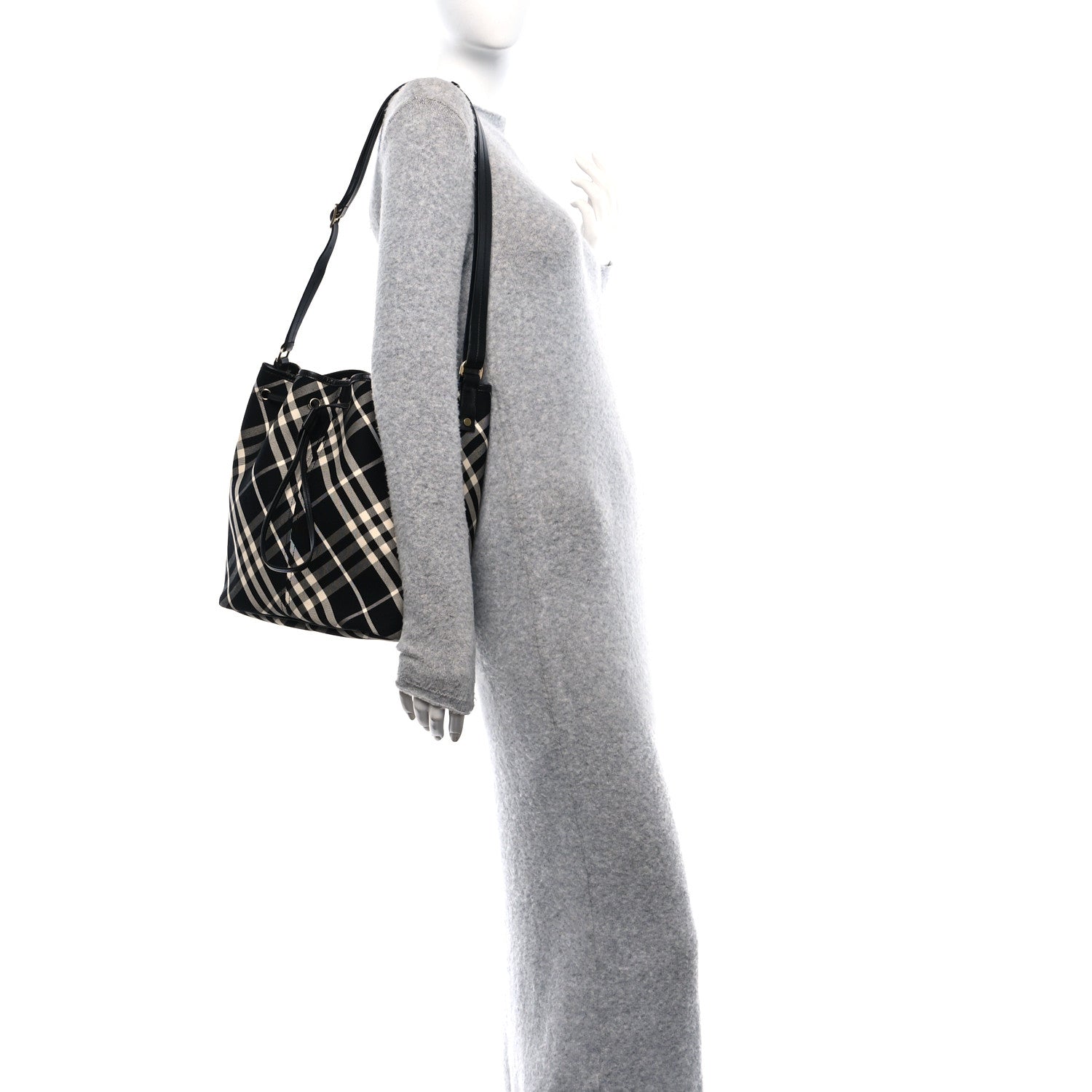 Burberry Check Medium Bucket Bag Black Calico 3 of 9