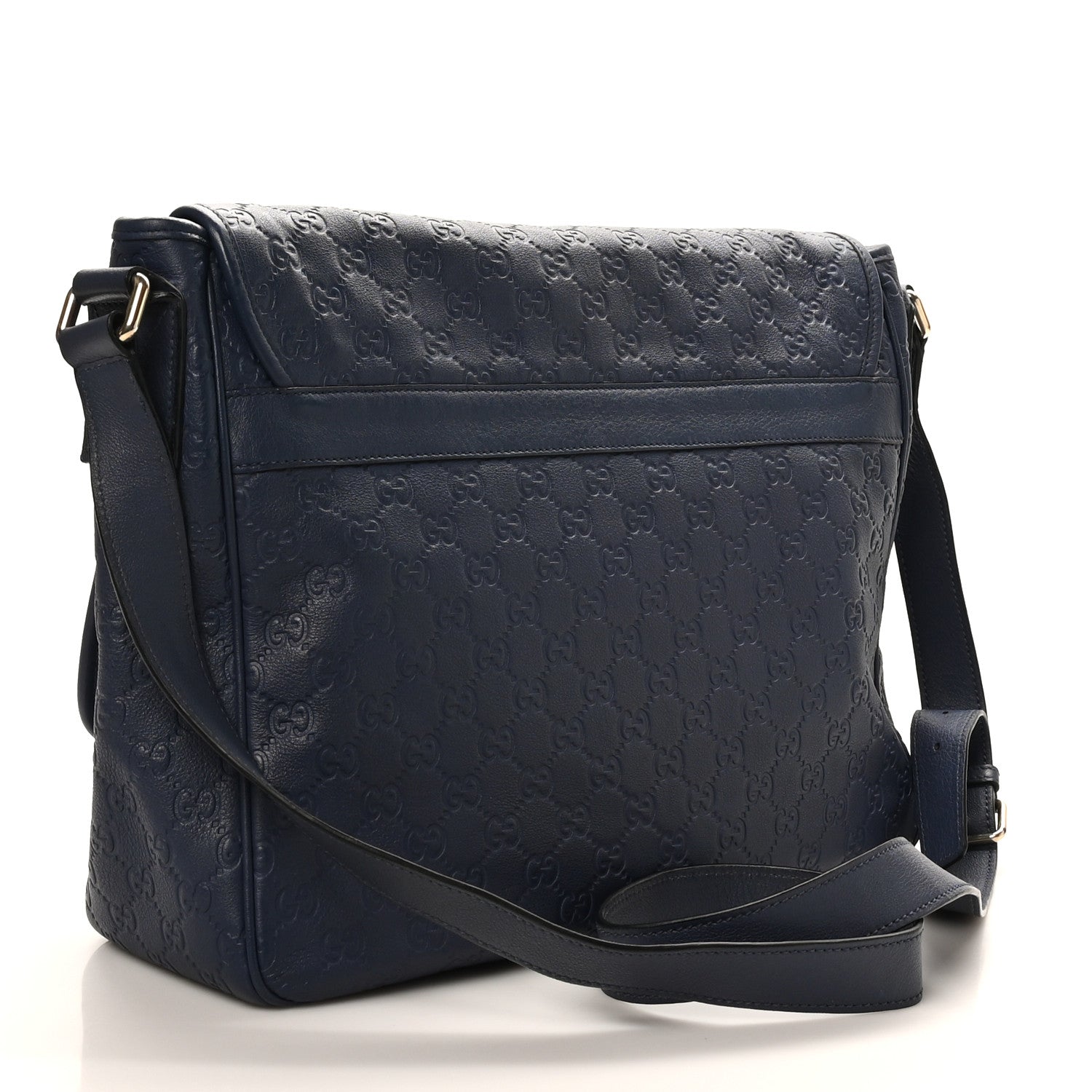Gucci Guccissima Medium Flap Messenger Bag Blue 3 of 10