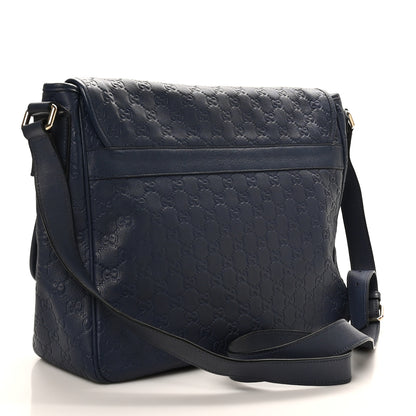 Gucci Guccissima Medium Flap Messenger Bag Blue 3 of 10