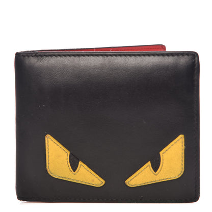 Fendi Vitello Century Monster Eyes Inlay Bi-Fold Wallet Black Giallo Rosso 1 of 14