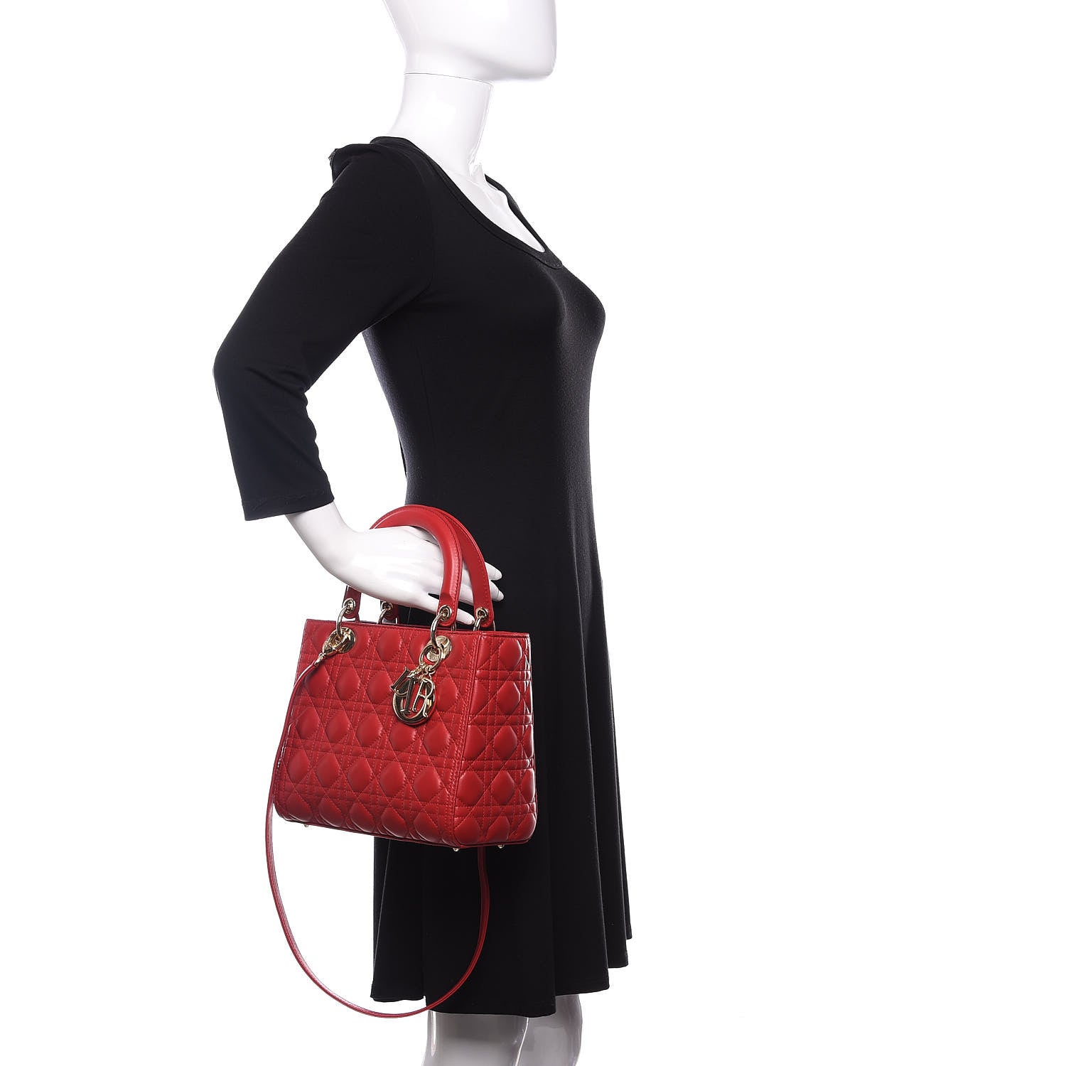 Christian Dior Lambskin Cannage Medium Lady Dior Red 3 of 12