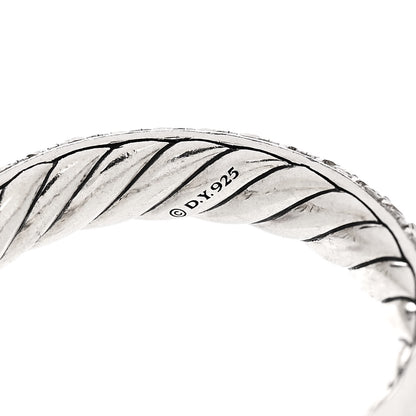 David Yurman Sterling Silver Diamond 25mm Sculpted Cable Pave Hoop Earrings 4 of 6