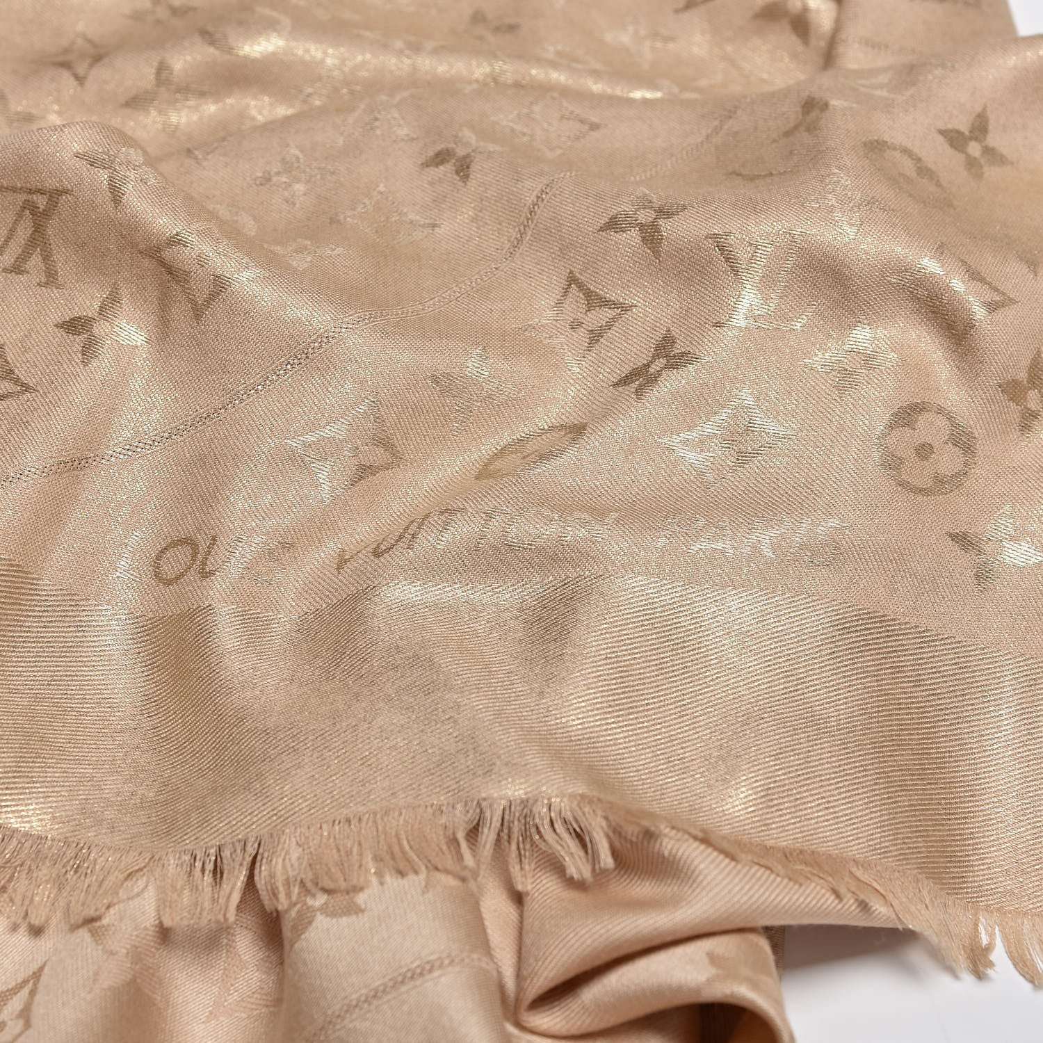 Louis Vuitton Silk Wool Monogram Rock Shawl Gold 4 of 4