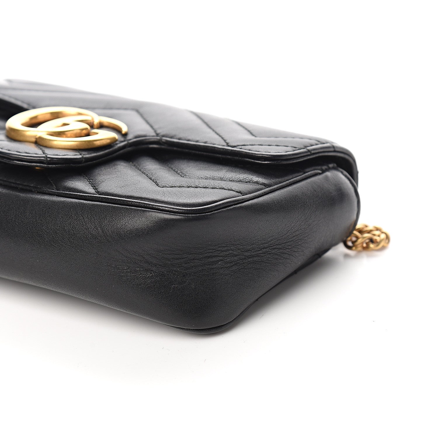 Gucci Calfskin Matelasse Super Mini GG Marmont Shoulder Bag Black 8 of 11