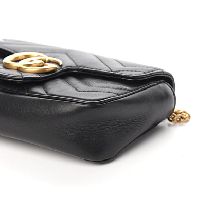Gucci Calfskin Matelasse Super Mini GG Marmont Shoulder Bag Black 8 of 11