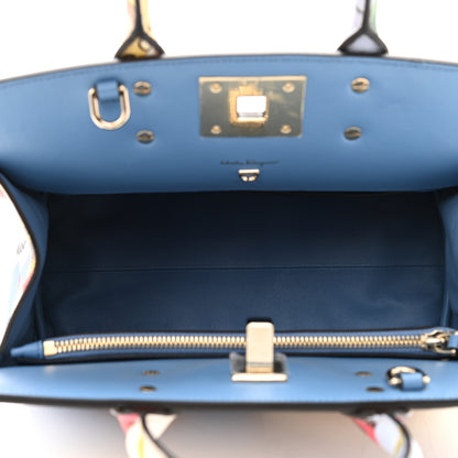 Salvatore Ferragamo Calfskin Floral Print The Studio Bag Slate Blue 4 of 8