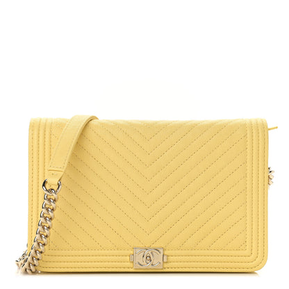 Chanel Caviar Chevron Quilted Boy Wallet On Chain WOC Yellow 1 of 11