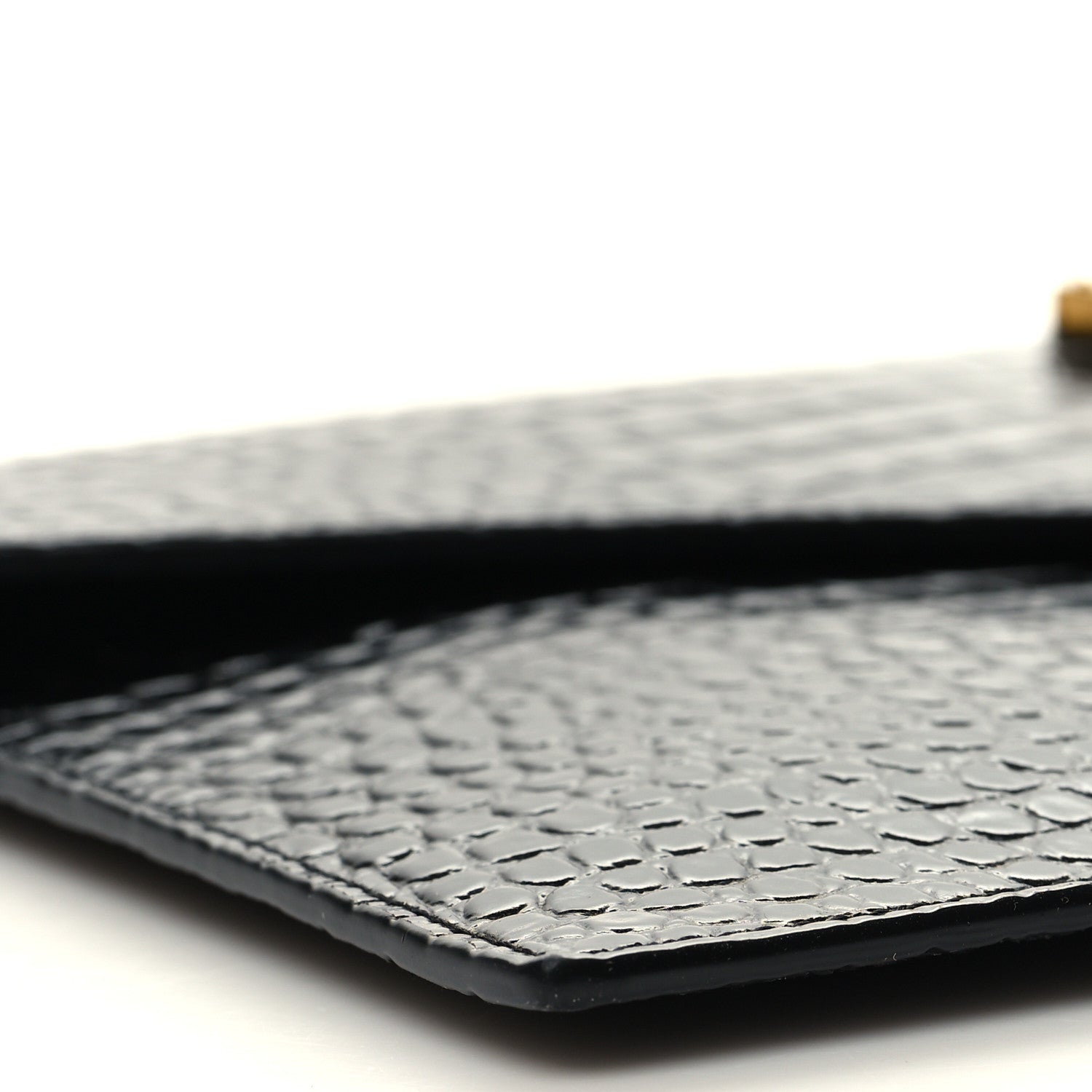Saint Laurent Calfskin Crocodile Embossed Uptown Monogram Pouch Black 9 of 10