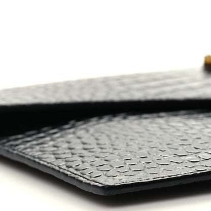 Saint Laurent Calfskin Crocodile Embossed Uptown Monogram Pouch Black 9 of 10