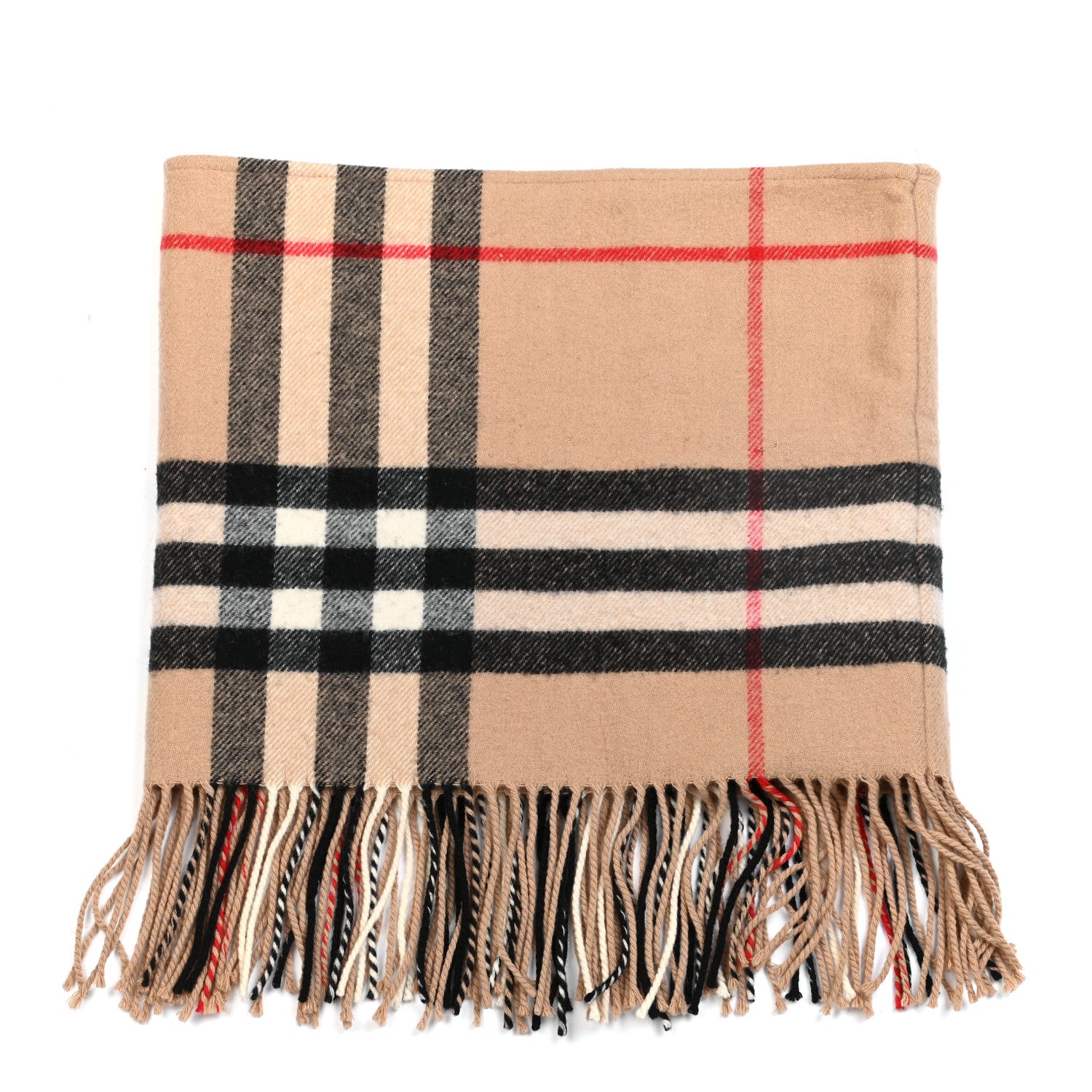 Burberry Cashmere Giant Check Fringe Scarf Camel 1 of 6