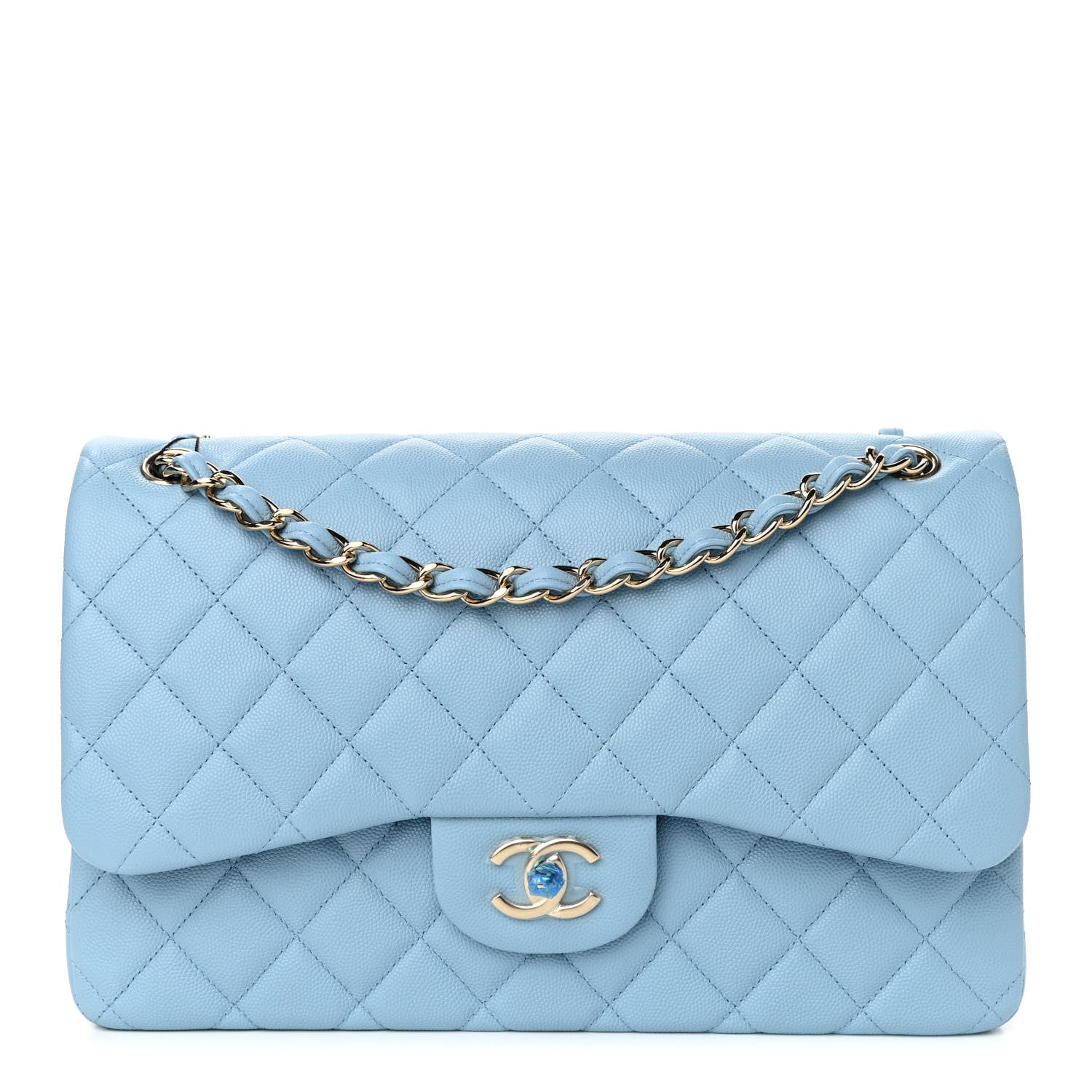 Chanel Caviar Quilted Jumbo Double Flap Light Blue 1 of 9