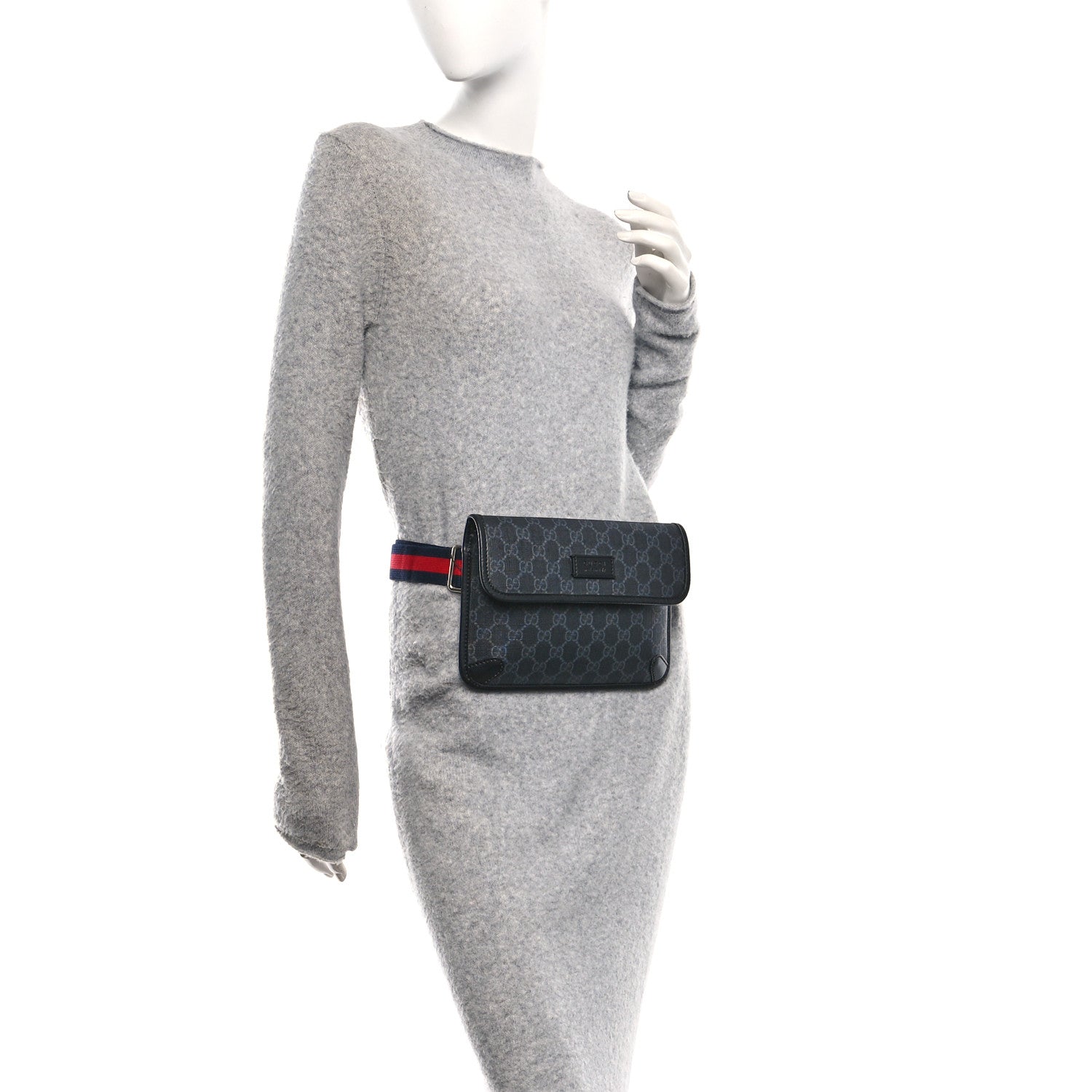 Gucci GG Supreme Monogram Web Slim Belt Bag Black Grey 2 of 11