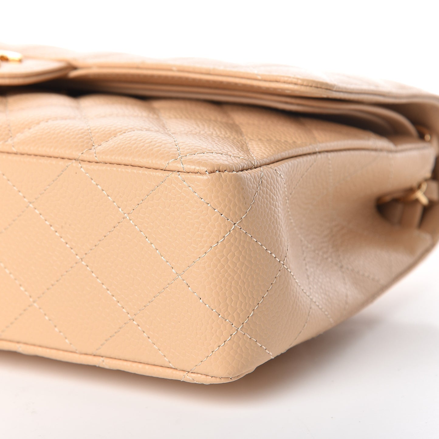 Caviar Quilted Medium Double Flap Light Beige