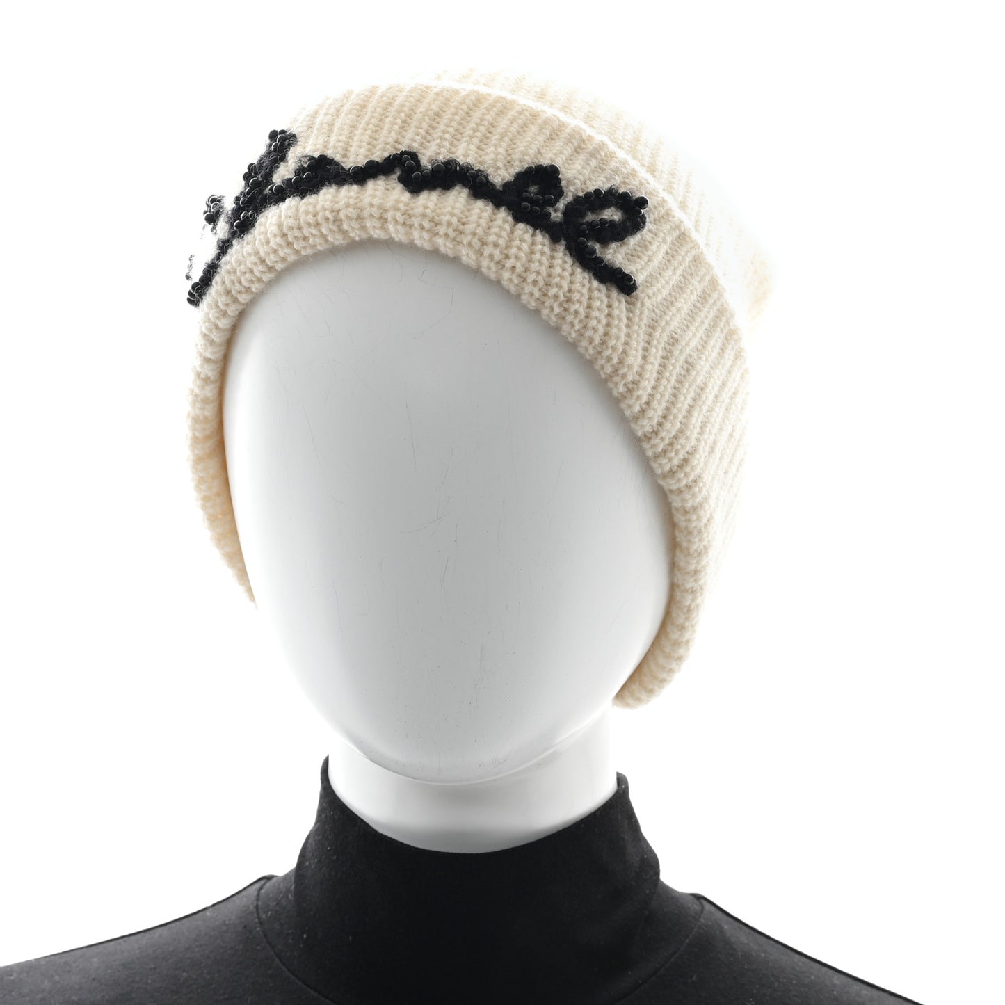 Cashmere Logo Beanie Hat Ivory Black