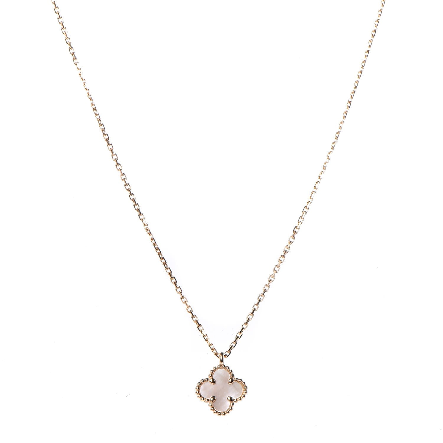 Van Cleef & Arpels 18K Yellow Gold Mother of Pearl Sweet Alhambra Pendant Necklace 1 of 8
