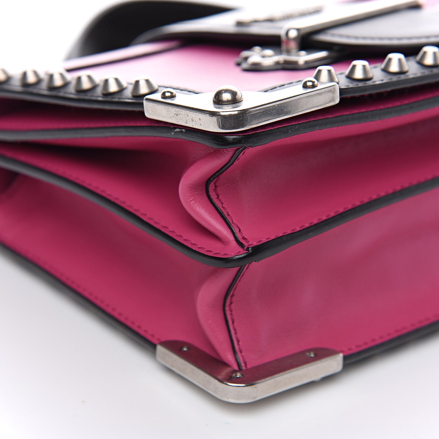 City Calf Saffiano Studded Cahier Bag Fuxia Black