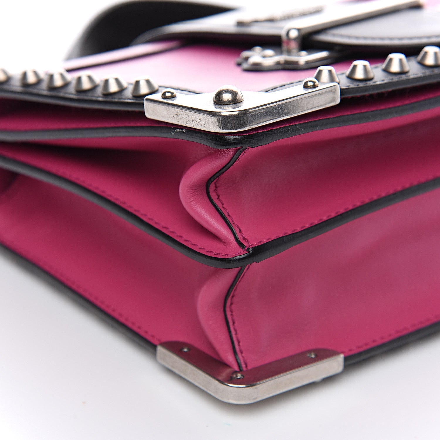 Prada City Calf Saffiano Studded Cahier Bag Fuxia Black 7 of 10
