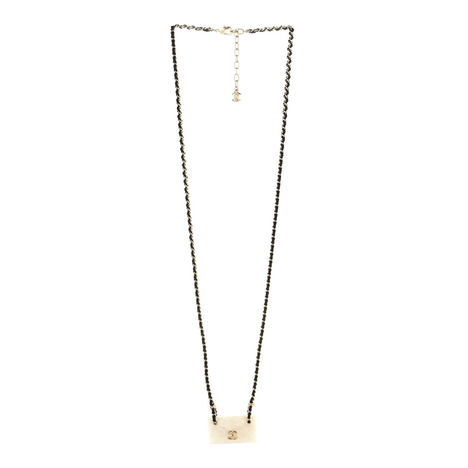 Chanel Lambskin Metal Resin Quilted Flap Bag Necklace Gold Black Pearly White 3 of 5