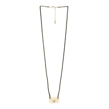 Chanel Lambskin Metal Resin Quilted Flap Bag Necklace Gold Black Pearly White 3 of 5