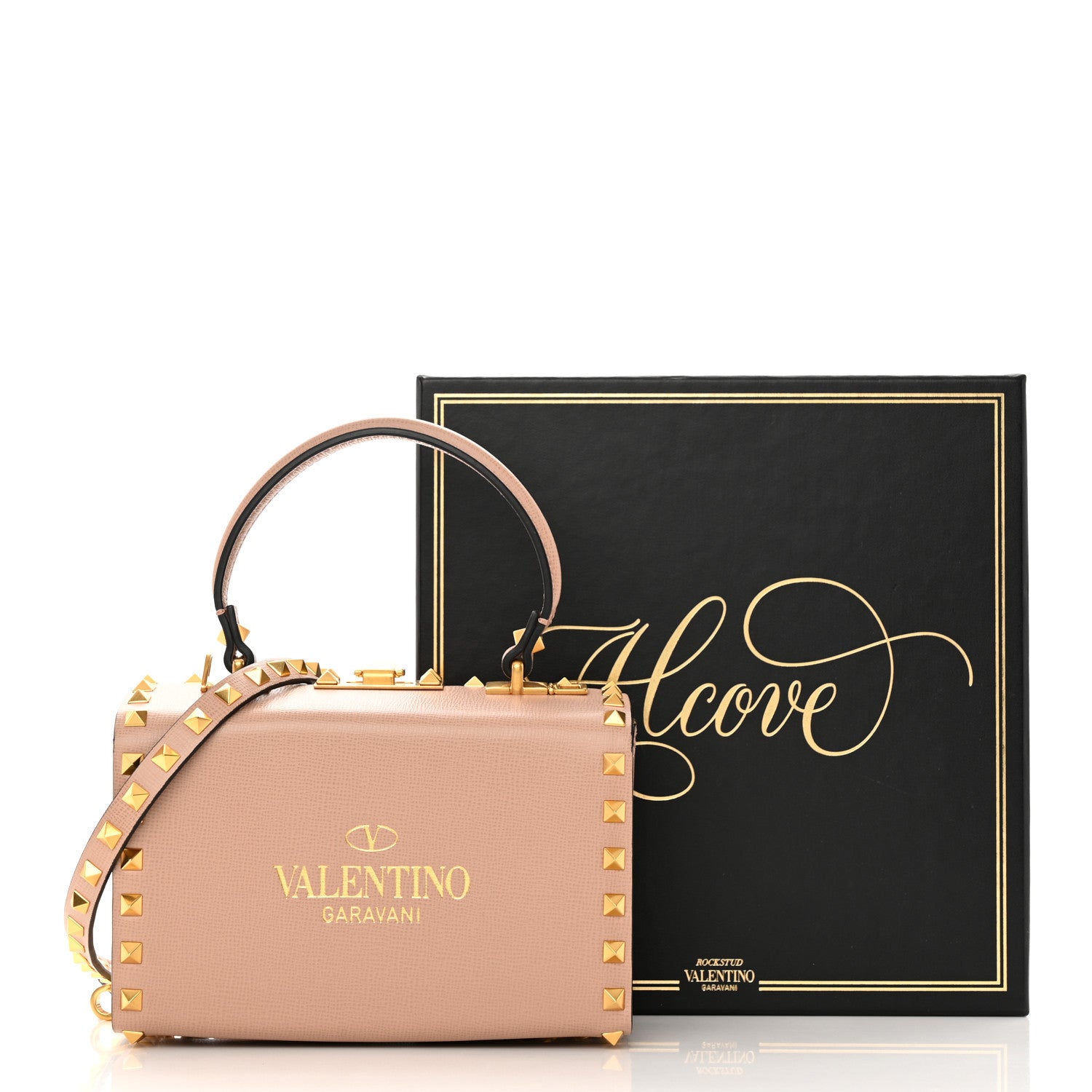 Valentino Garavani Grainy Calfskin Rockstud Alcove Box Top-Handle Bag Rose Cannelle 14 of 14
