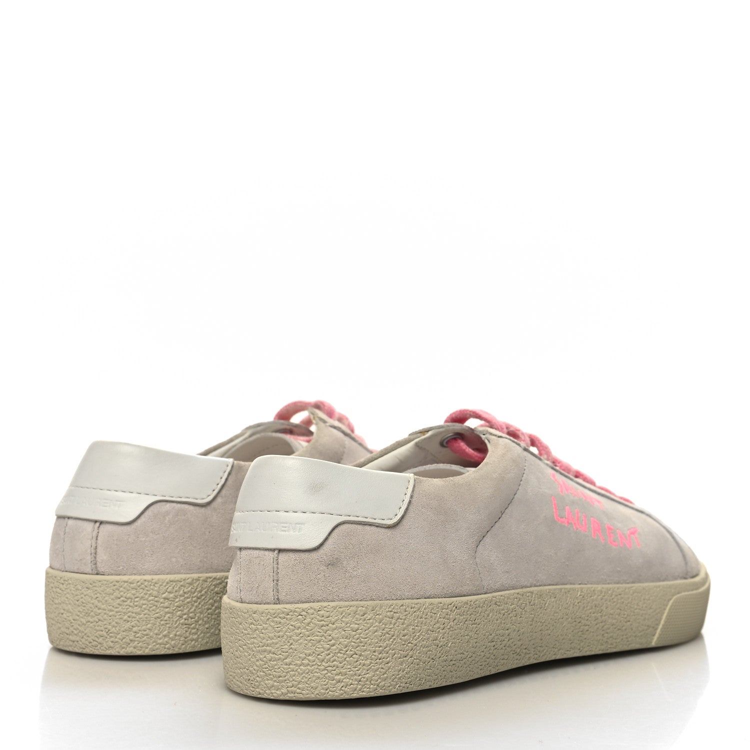 Saint Laurent Distressed Suede Womens Court Classic Sneakers 39 White Pink 4 of 8