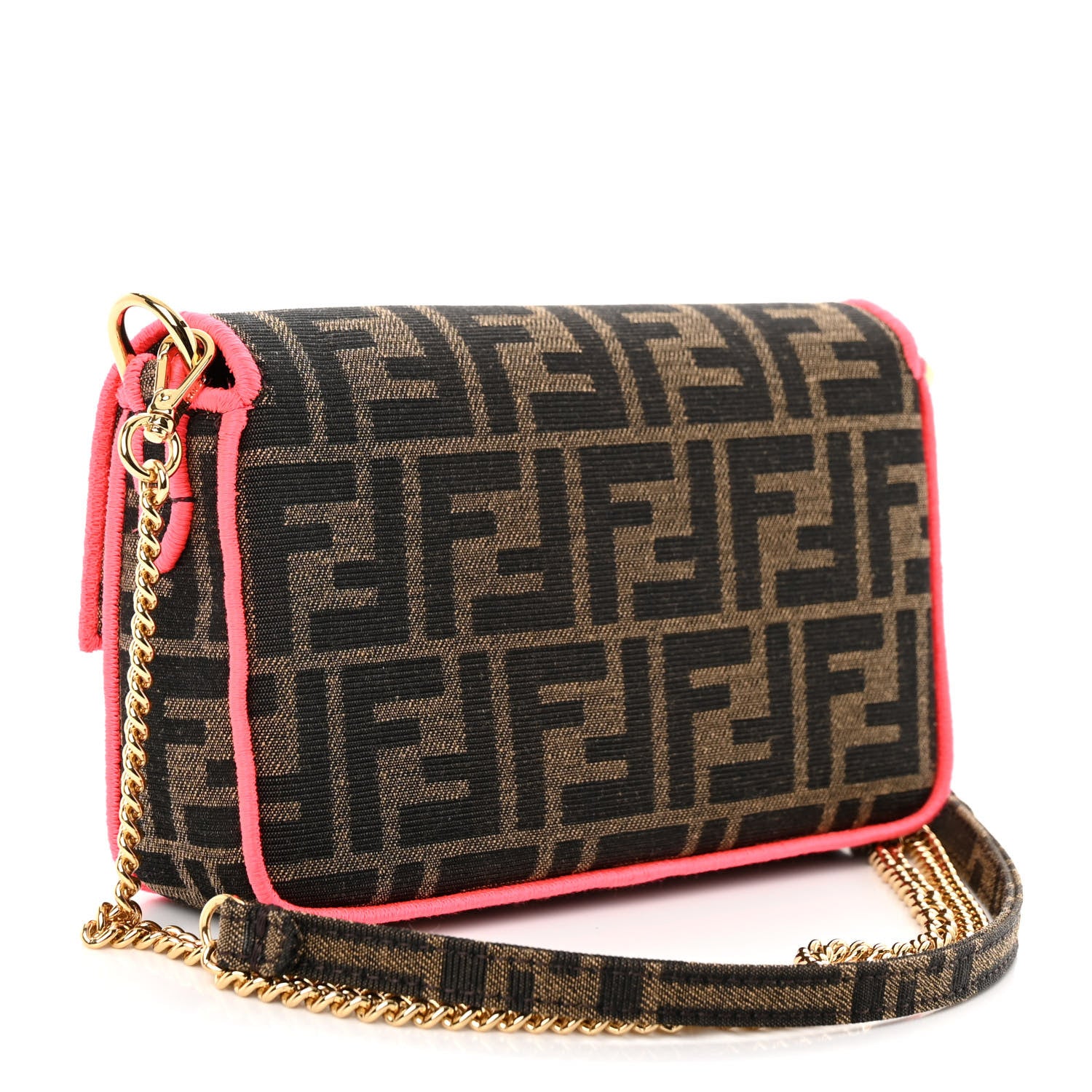 Fendi Fabric Jacquard FF 1974 Roma Armor Mini Baguette Tobacco Moro Fuxia Fluo 3 of 9