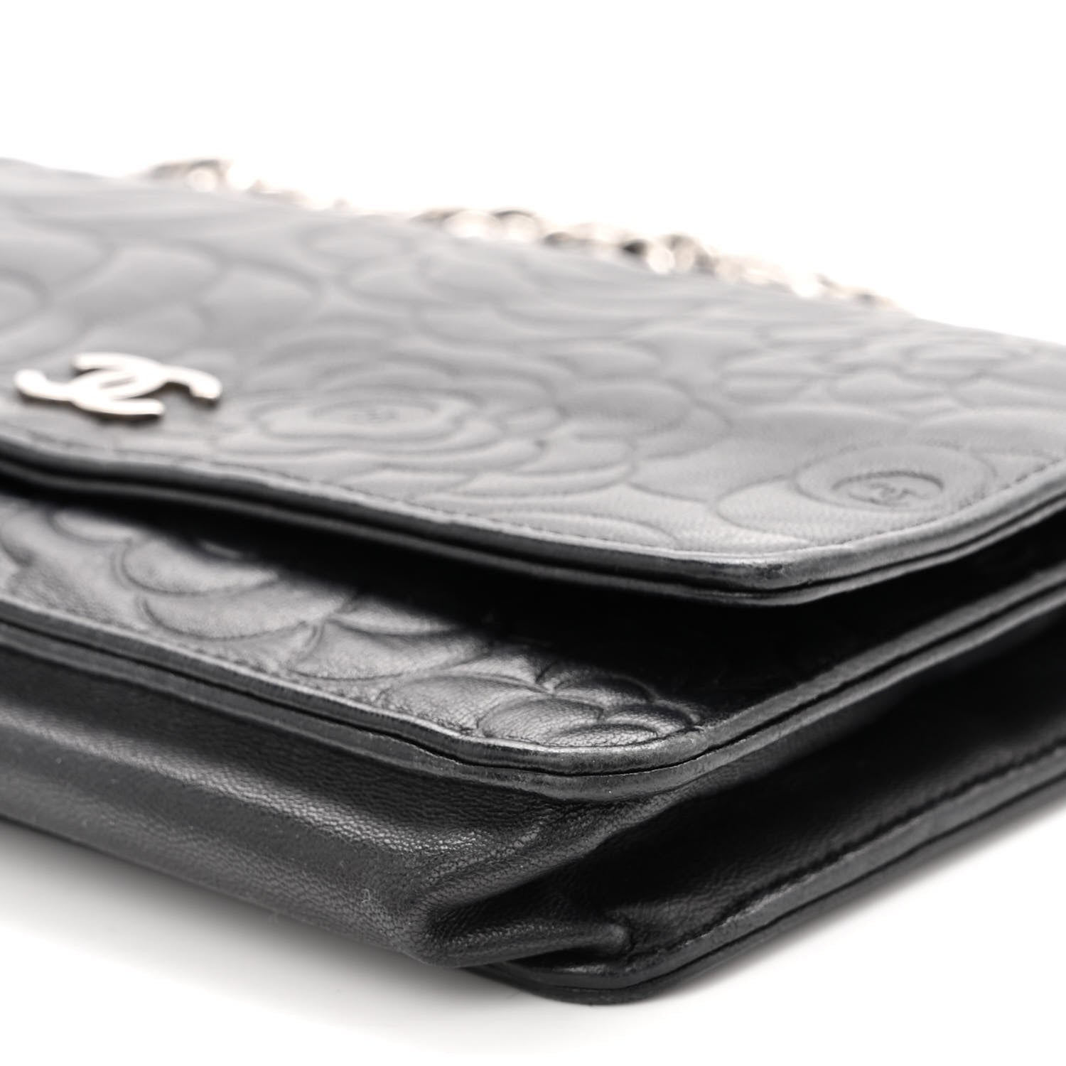 Chanel Lambskin Camellia Embossed Wallet on Chain WOC Black 11 of 12
