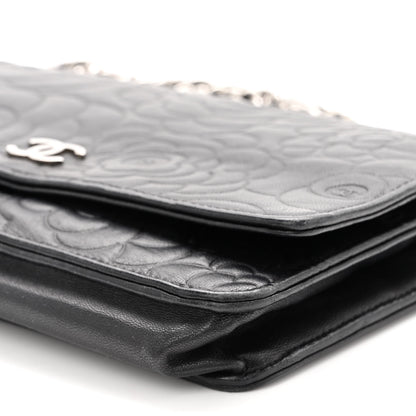 Chanel Lambskin Camellia Embossed Wallet on Chain WOC Black 11 of 12