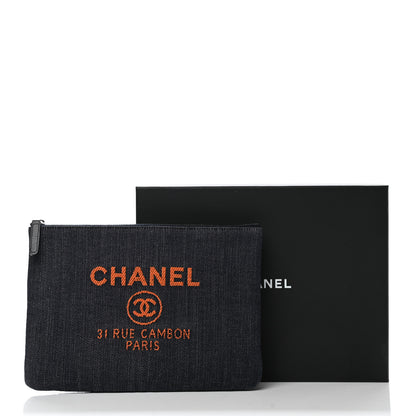 Chanel Denim Medium Deauville Pouch Clutch Blue Orange 8 of 8