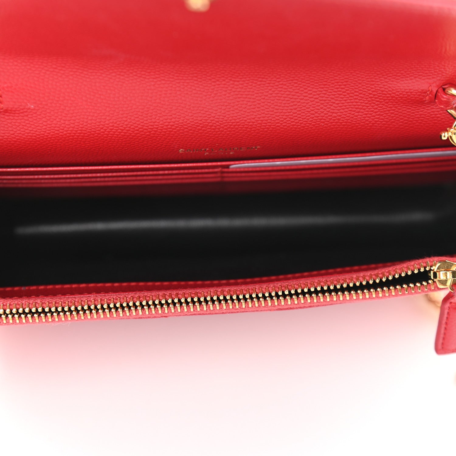 Saint Laurent Grain De Poudre Matelasse Chevron Monogram Envelope Chain Wallet New Red 4 of 8