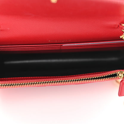 Saint Laurent Grain De Poudre Matelasse Chevron Monogram Envelope Chain Wallet New Red 4 of 8