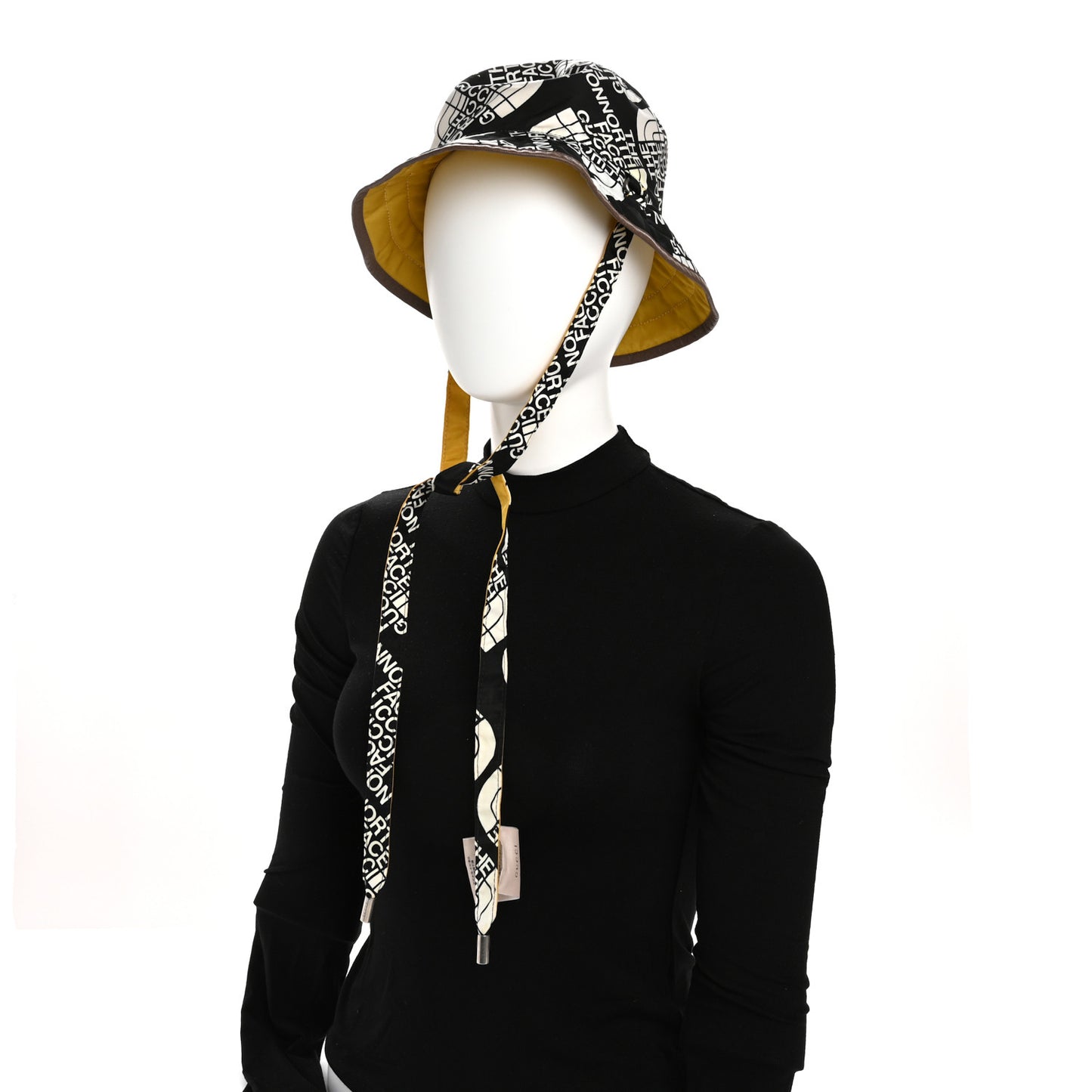 X THE NORTH FACE Nylon Reversible Self-Tie Bucket Hat M Black Yellow